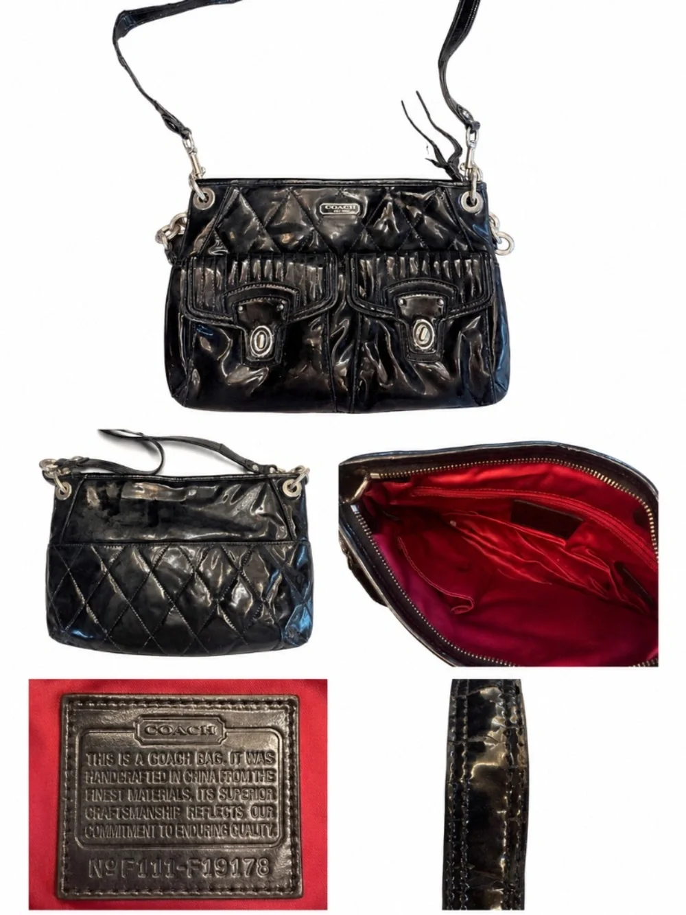 Coach Black Patent Quilted Crossbody Shoulder Bag AS IS